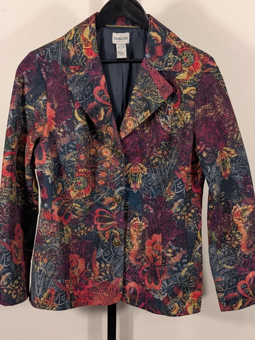 Chico’s Art to Wear Statement Blazer | Moody Floral | Cotton Viscose | Sz M